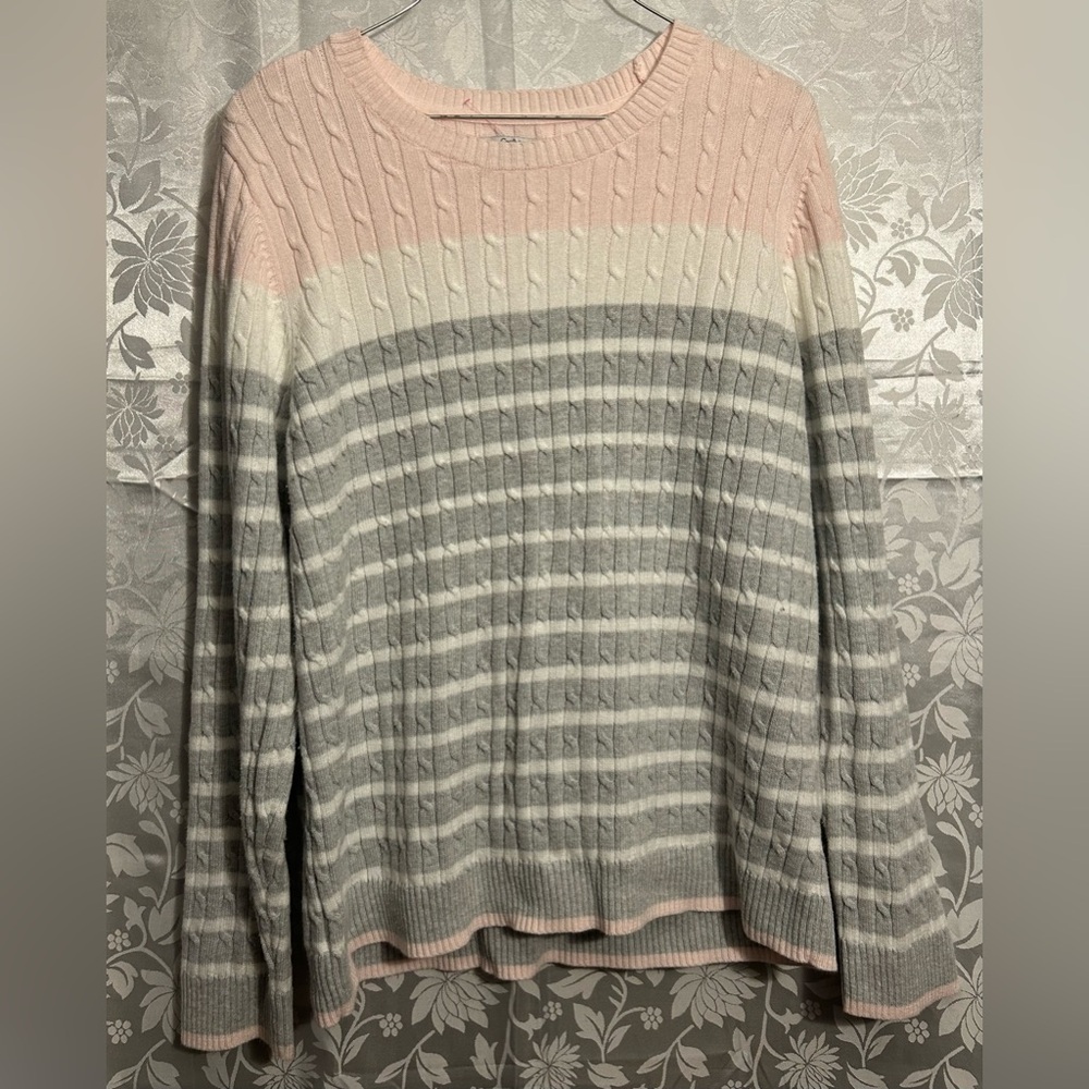 Croft & Barrow Women's Cable Knit Sweater - XL, Pink & Gray Striped.